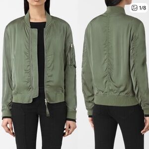 All Saints Women's Olive Satin Bomber Jacket